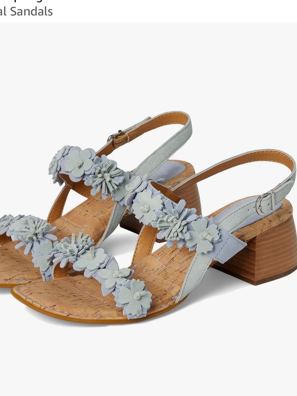 Born Springs Kheli Light Blue Floral Appliqué Suede Block Heel Sandals, NWOB - Picture 8 of 11